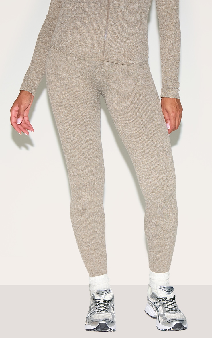 Maternity Olive Ribbed Leggings image 2