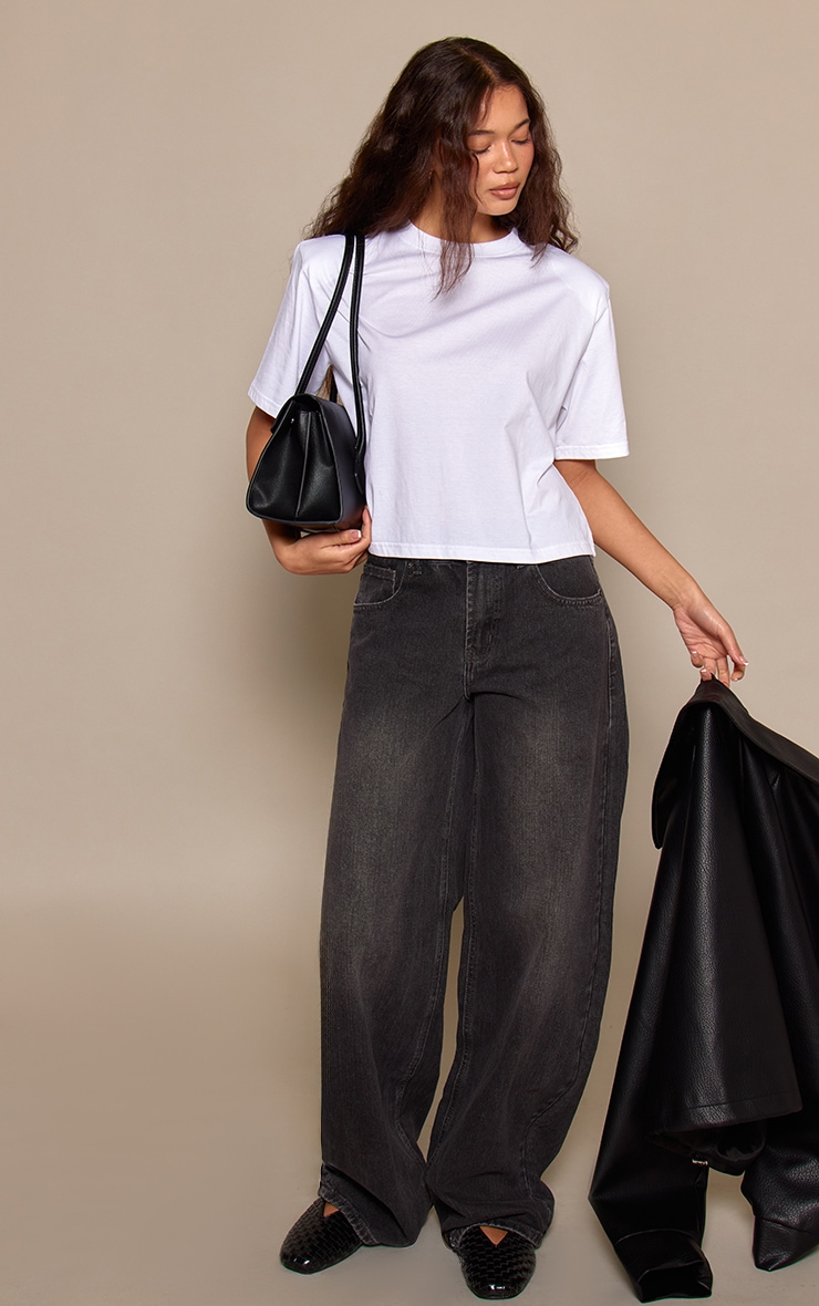 Dark Grey Low Rise Barrel Jeans image 2