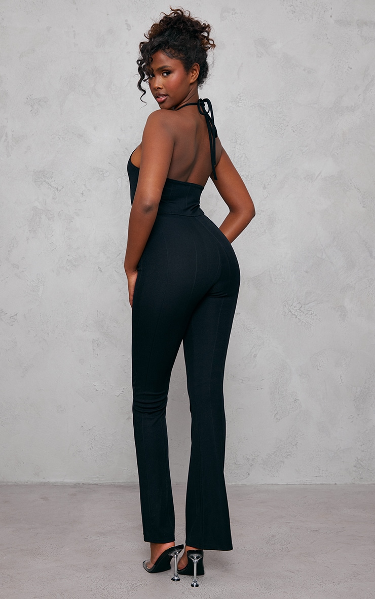 Black Bandage Rib Halterneck Cut Out Jumpsuit image 2