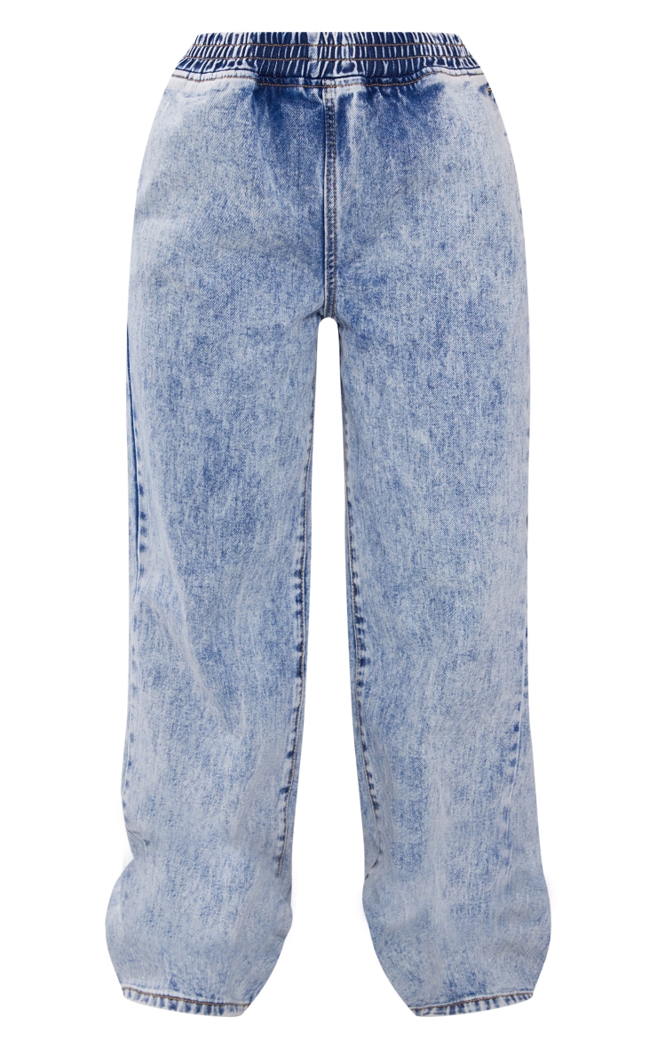 Petite Acid Blue Wash Elasticated Wide Leg Jean image 5