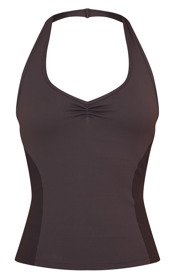 Charcoal Sculpt Rib Panel Halterneck Gym Top image 5