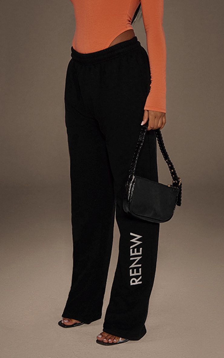 Black Oversized Embroidered Straight Leg Sweatpants image 3