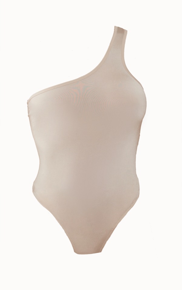 Dua | Stone Asymmetric One-Sleeve Draped Top main image 1
