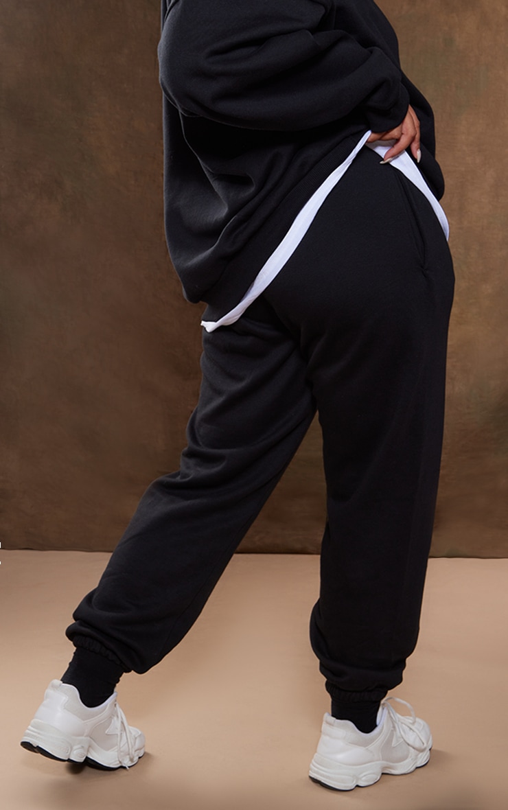 Plus Black Elasticated Casual Track Pants image 3