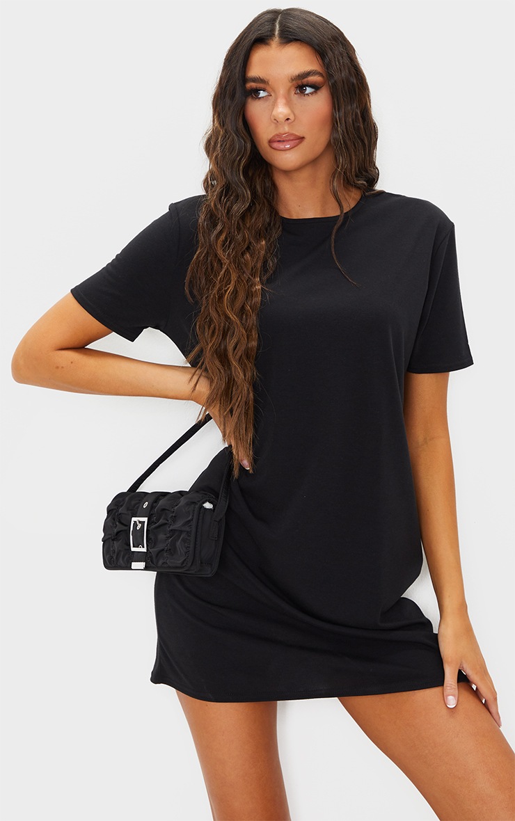 RECYCLED Black Crew Neck T Shirt Dress