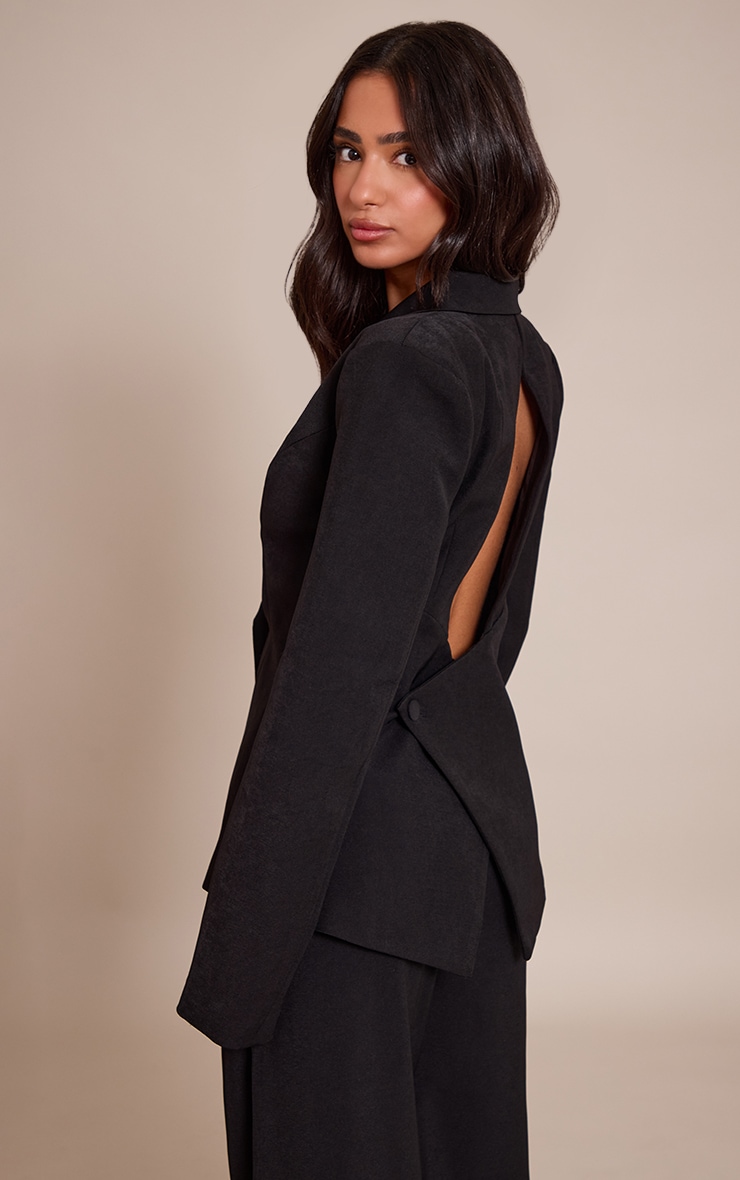 Petite Black Cinched Waist Open Back Blazer image 2