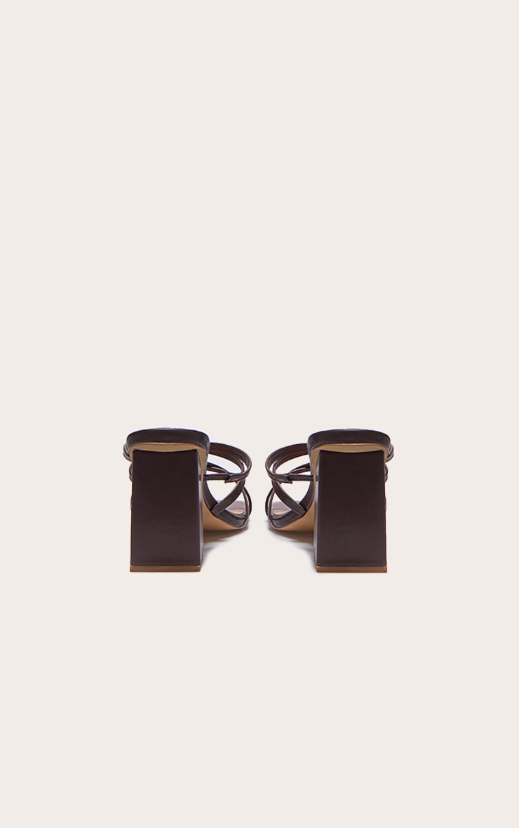 Brown PU Wide Fit Square Toe Strappy Block Heeled Mules image 3