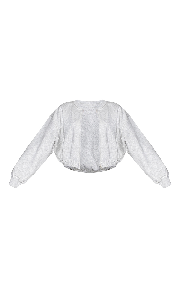 Ash Grey Drawcord Waist Cropped Zip Up Sweatshirt image 5