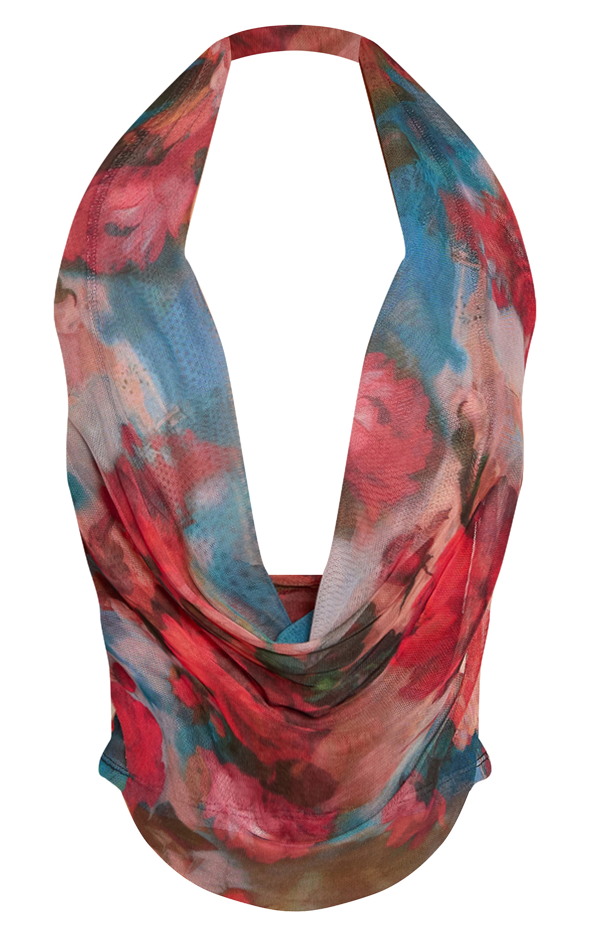 Multi Floral Renaissance Print Mesh Halterneck Top image 5