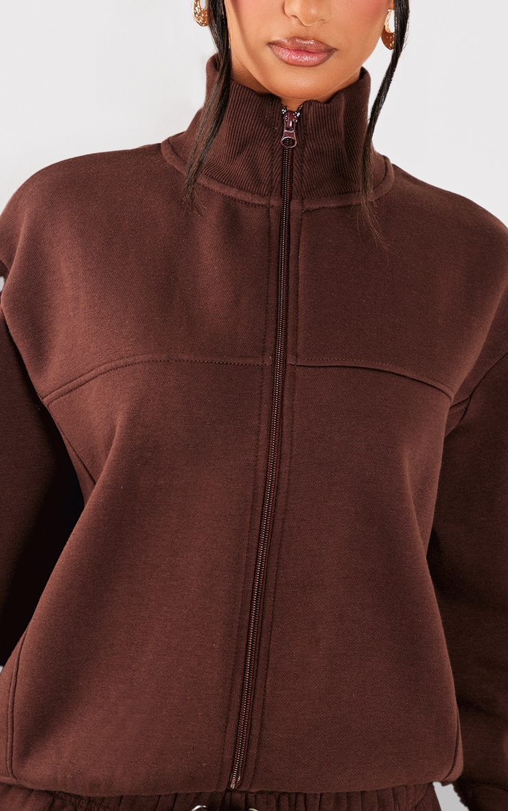 Petite Coffee Seam Detail Zip Through Track Top image 4