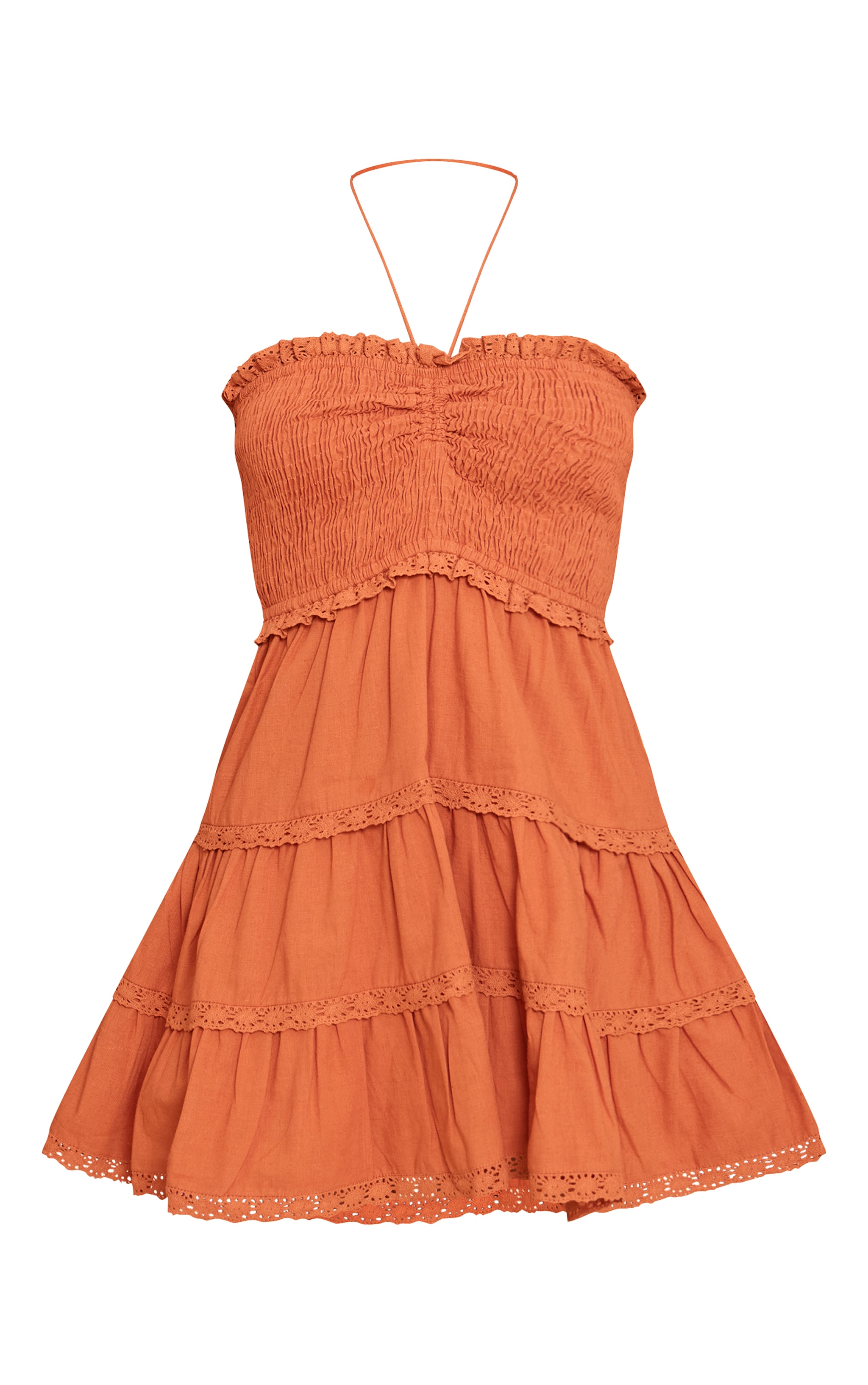 Robe bustier droite orange brûlé froncée à détail brodés image 5