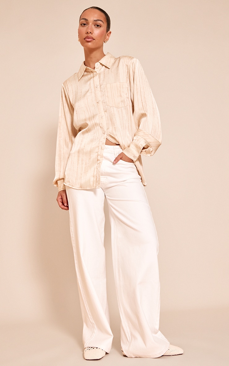 Cream Textured Satin Shoulder Pad Shirt image 3