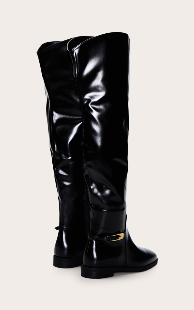 Black Patent Buckled Over The Knee Flat Boot image 4
