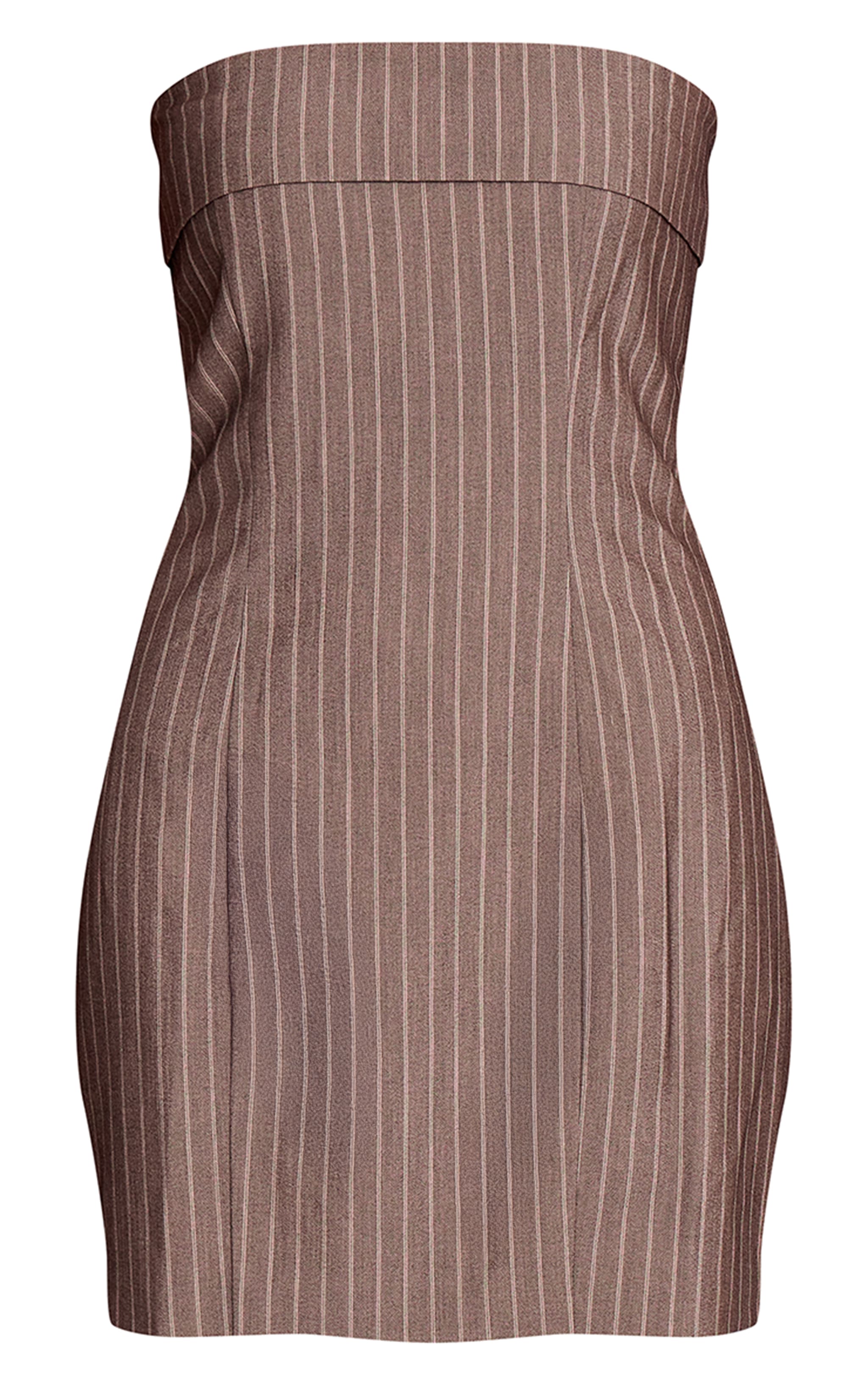 Brown Pinstripe Bandeau Fold Over Bodycon Dress image 5
