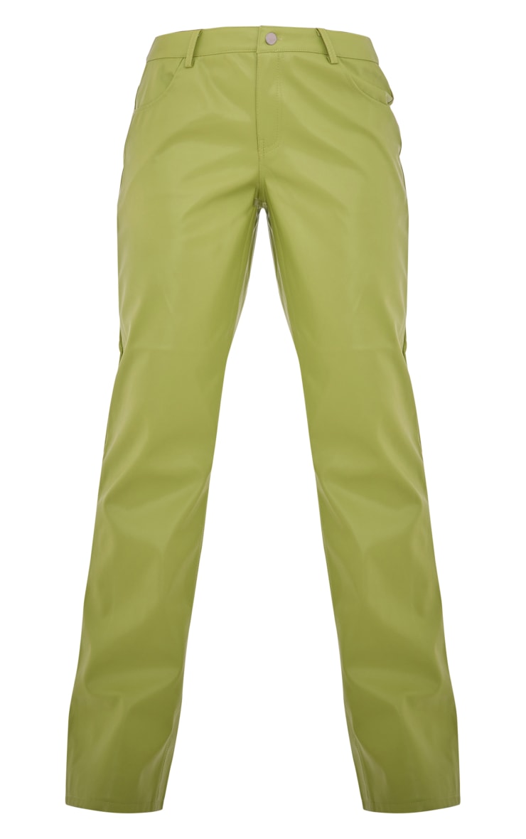 Lime Green Faux Leather 90'S Low Rise Straight Leg Trousers image 5