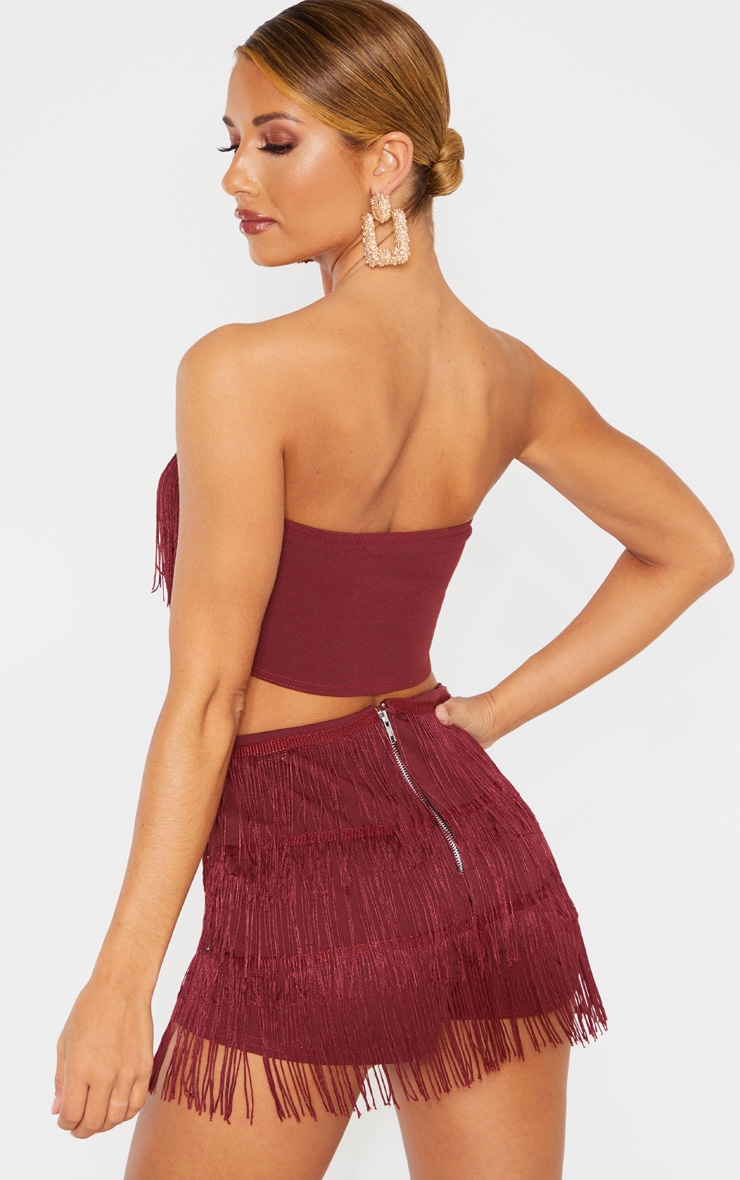 Burgundy Tassel Bandeau Crop Top Tops PrettyLittleThing