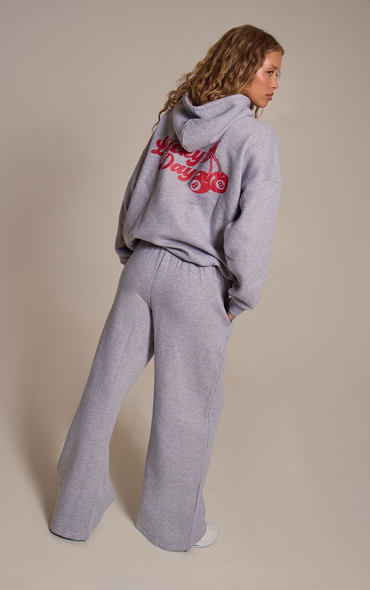 Grey Marl Cherry Print Oversized Wide Leg Track Pants image 3