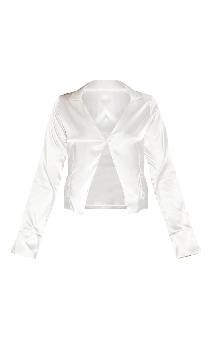 Cream Satin Long Sleeve Shirt image 5