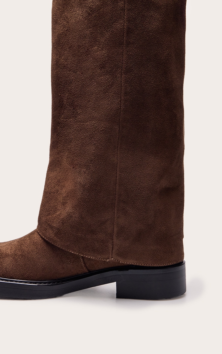 Chocolate Suede Fold Over Knee High Boot image 5