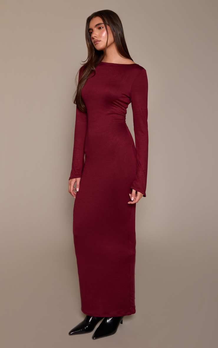 Wine Soft Touch Jersey Long Sleeve Maxi Dress image 3