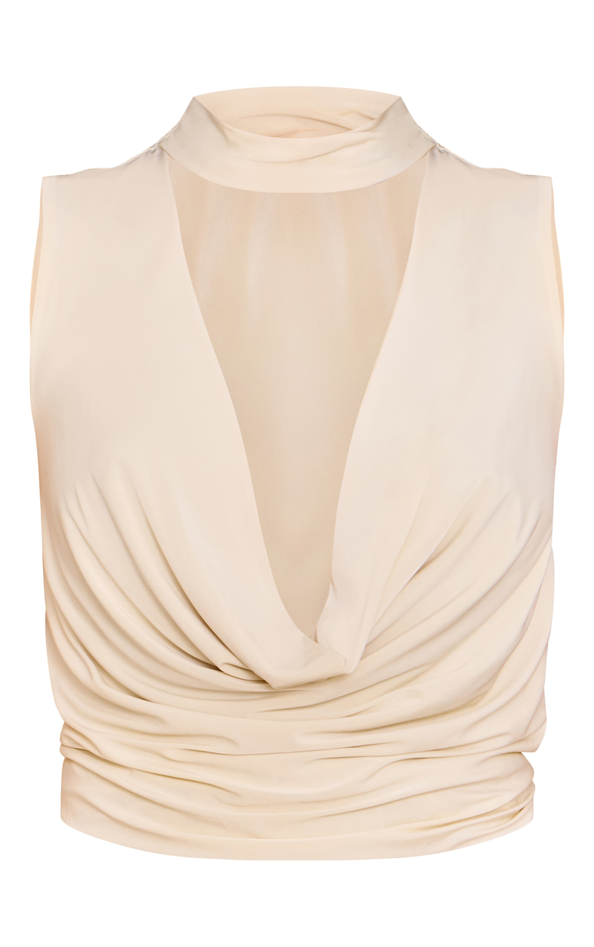 Almond Double Layer Slinky Plunge High Neck Long Top image 5