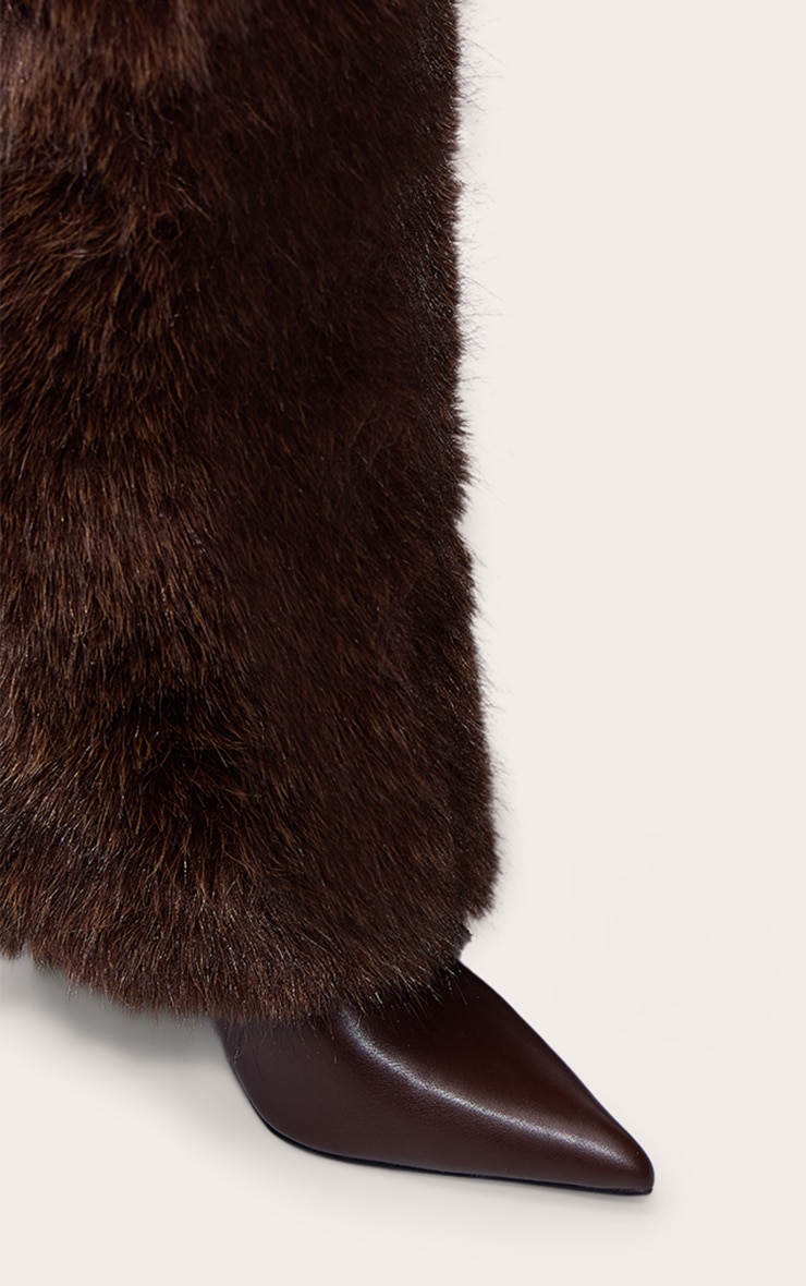 Chocolate Faux Fur Knee High Heeled Boot image 5