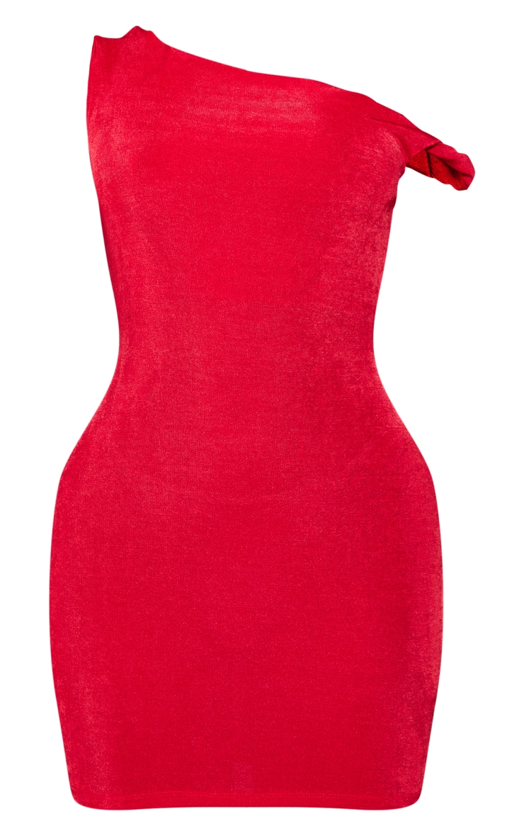 Red Acetate Slinky Twist Sleeve Asymmetric Bodycon Dress image 1