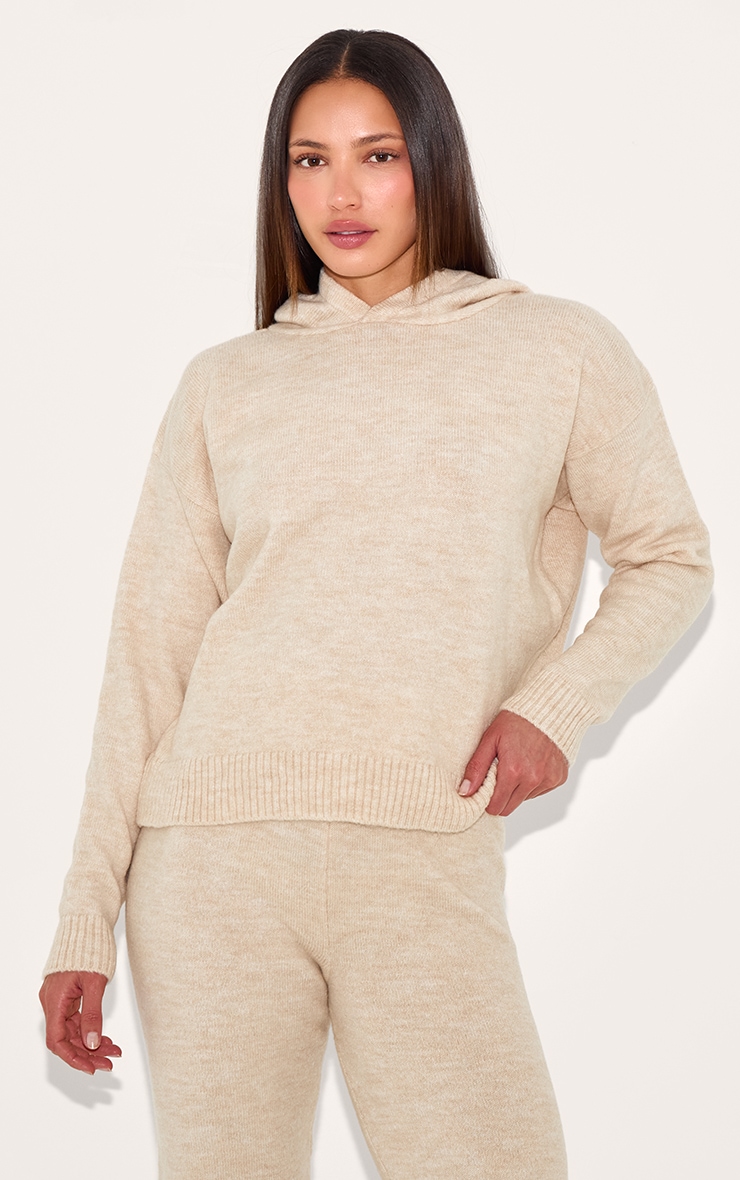 Grand sweat à capuche en maille tricot oversize couleur pierre pour grandes tailles image 1