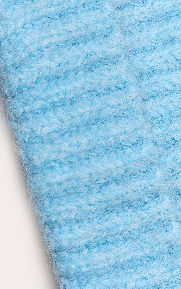 Bonnet en maille tricot épaisse côtelée bleu poudré image 3
