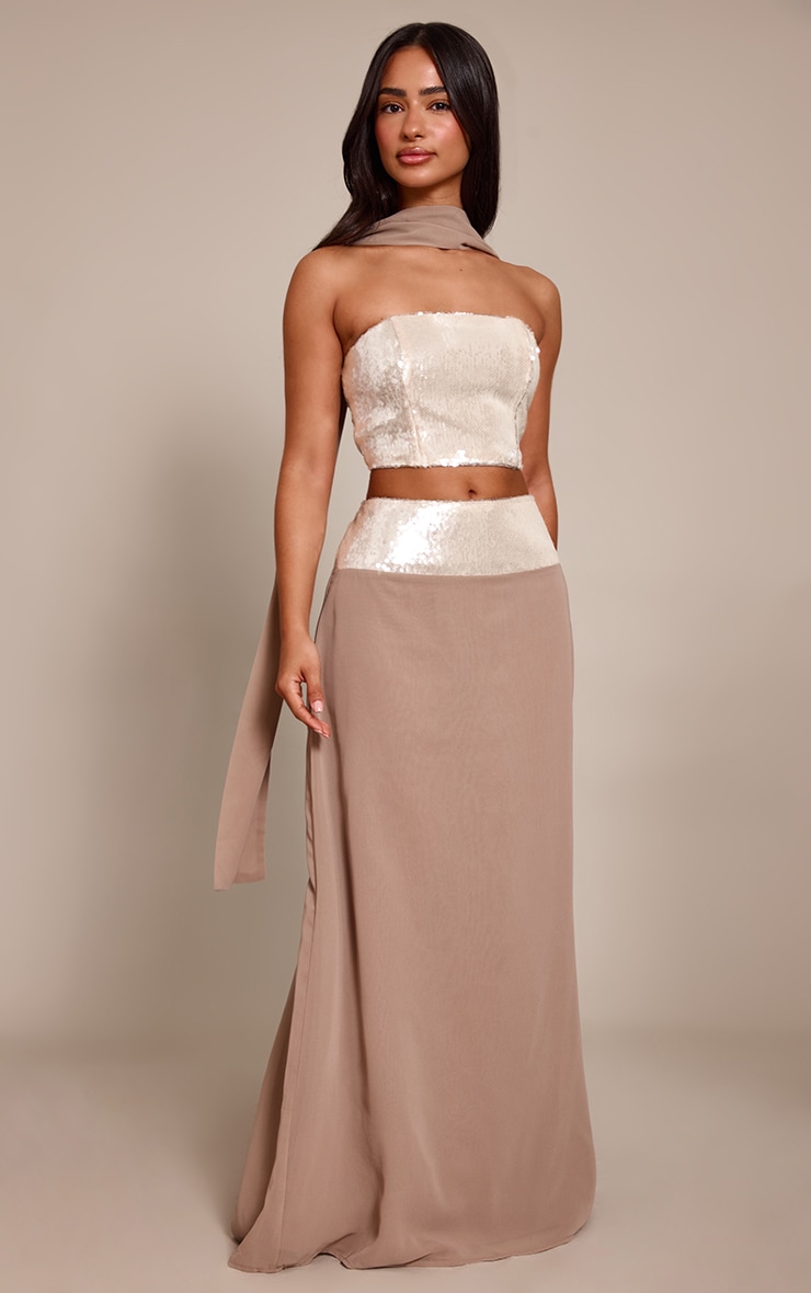 Petite Top bustier à détail foulard et sequins champagne image 3