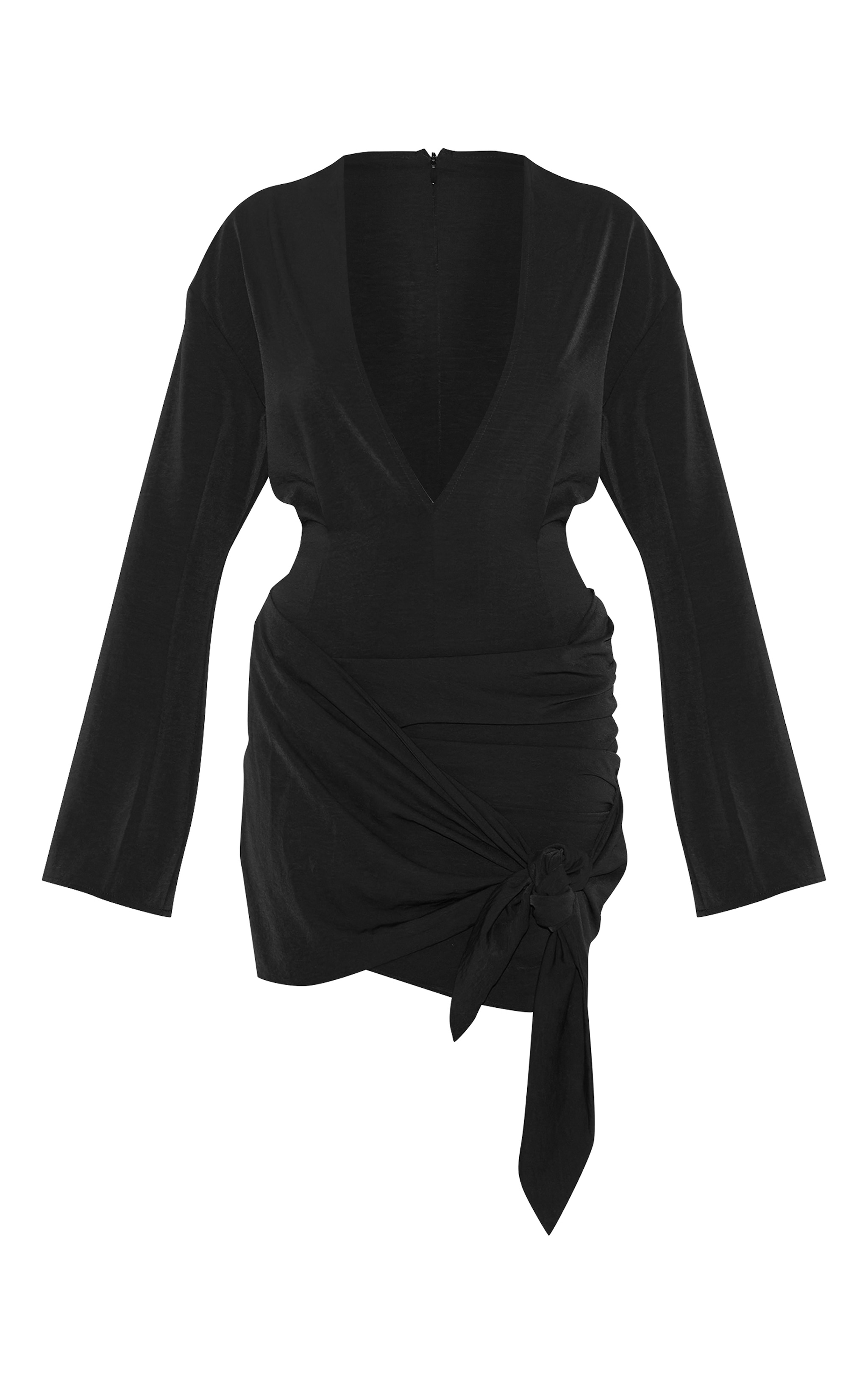 Black Woven Plunge Wrap Shirt Dress image 5