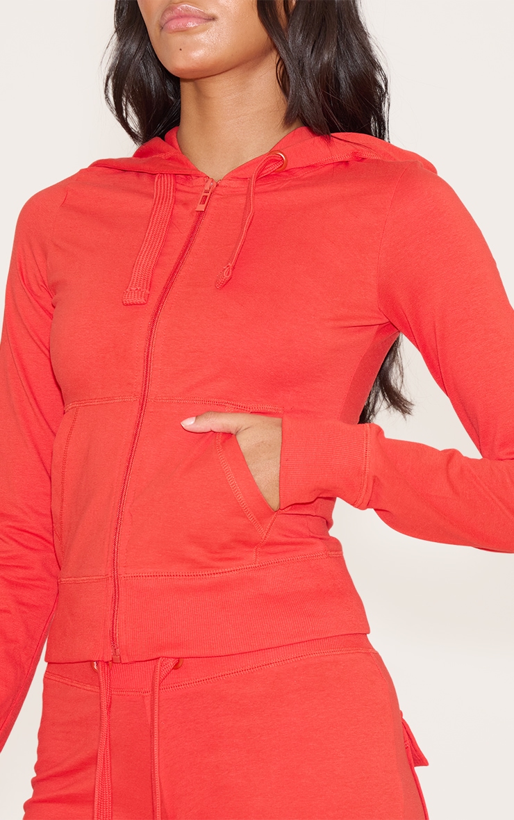 Red Zip Up Fitted Track Top image 4