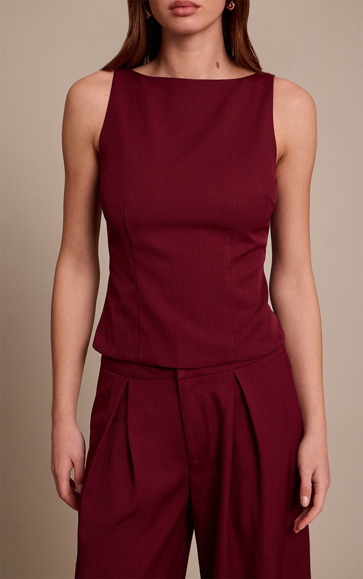 Wine Racer Neck Detail Top image 4