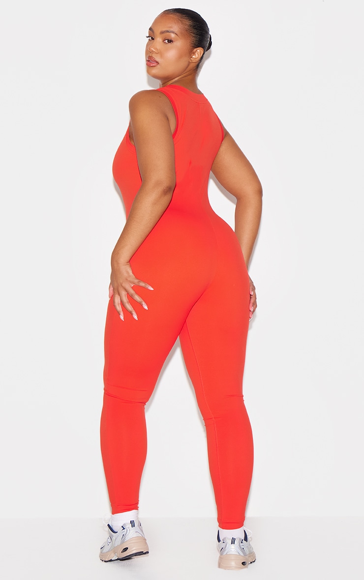 Red Sculpt Contrast Binding Unitard image 7