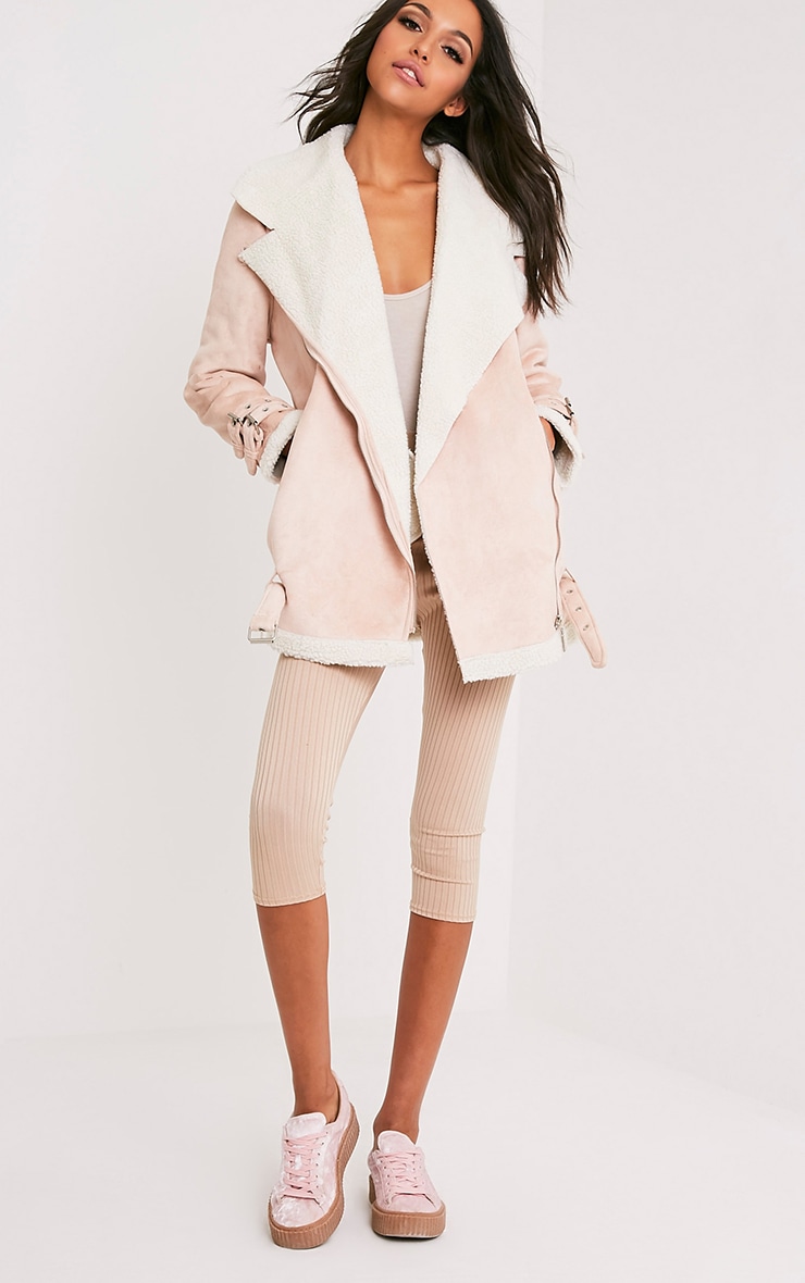Simmi Blush Faux Suede Oversized Aviator Jacket PrettyLittleThing