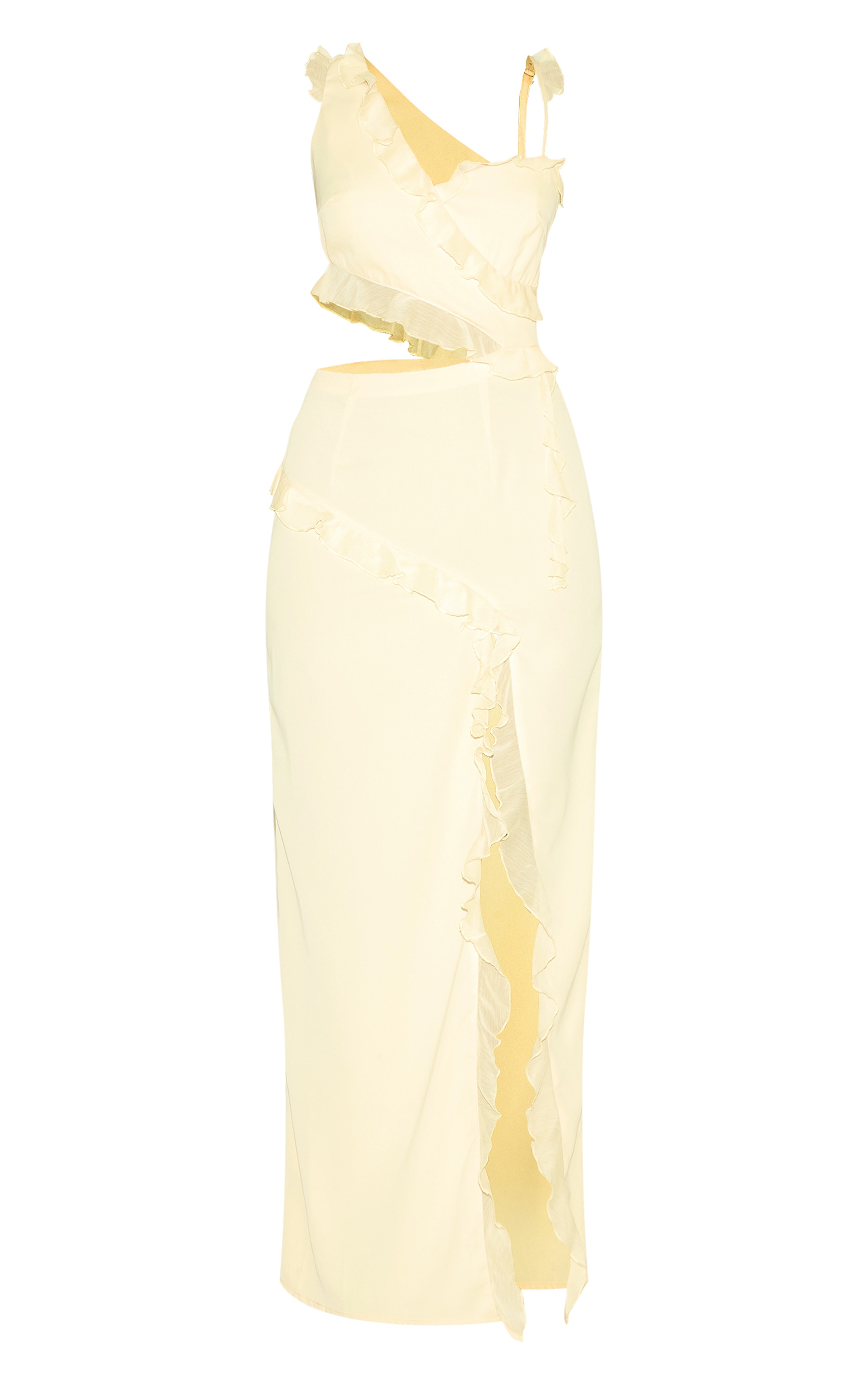 Butter Cream Chiffon Frill Cut Out Maxi Dress image 5