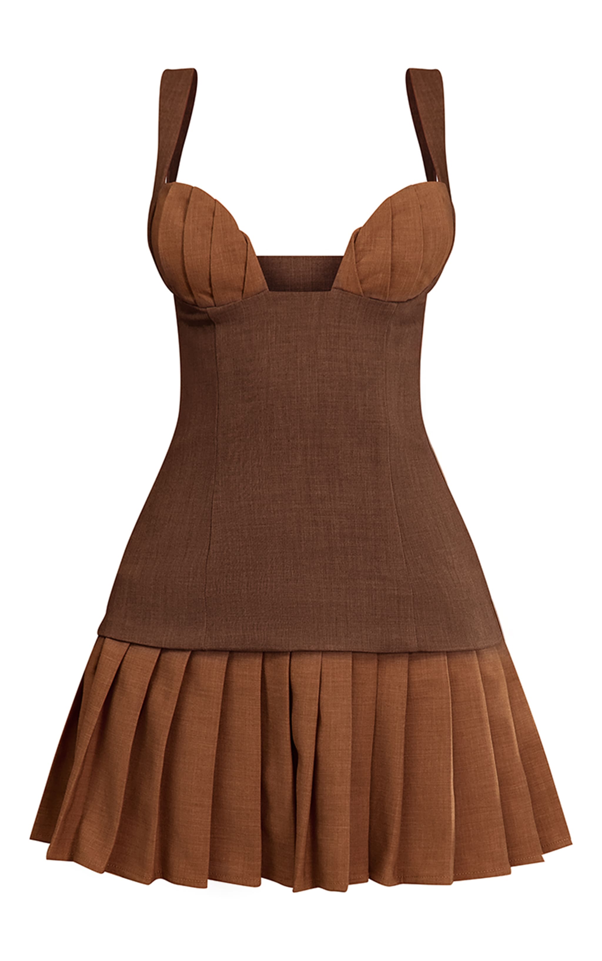 PLT Label Mocha Contrast Tailored Pleated Bust Bodycon Dress image 5