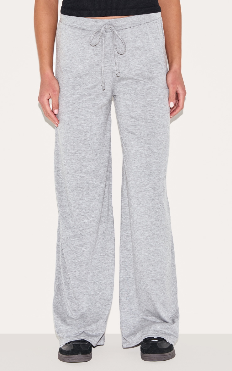 Grey Drawstring Jersey Wide Leg Pants image 1