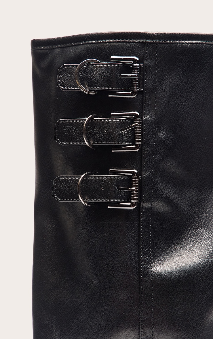 Bottes hautes repliées noires effet brûlé à talon carré et triples boucles image 5