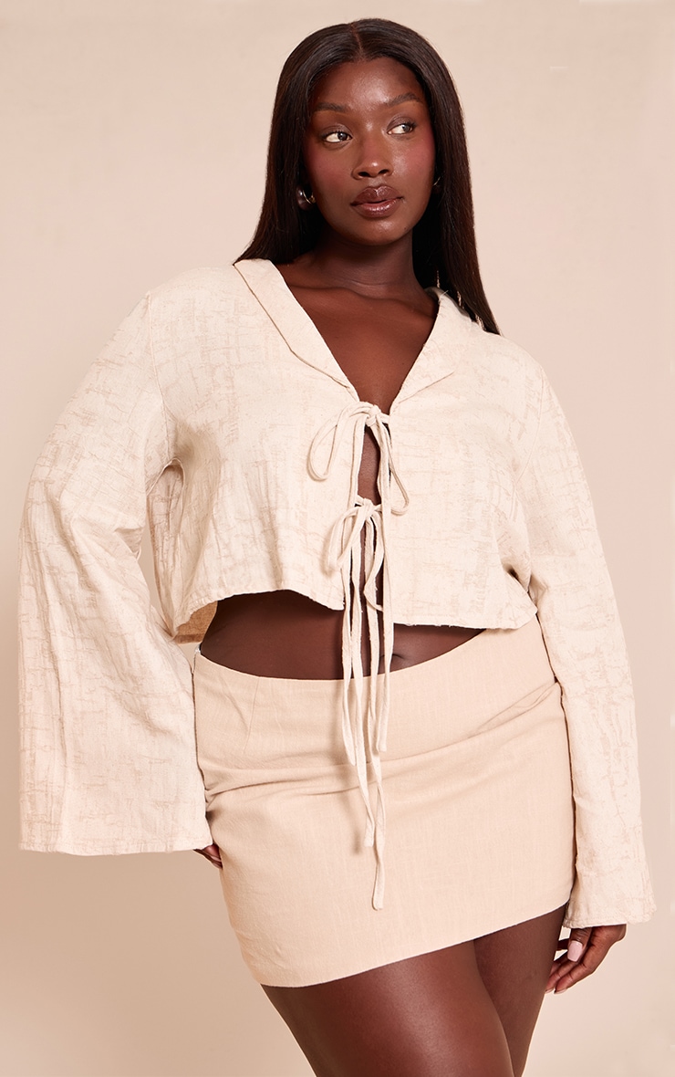 Plus Sand Textured Lightweight Woven Tie Front Shirt image 1
