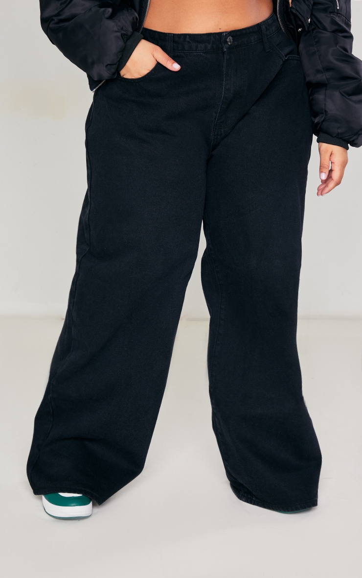 Plus Black High Waist Faded Boyfriend Jeans image 2