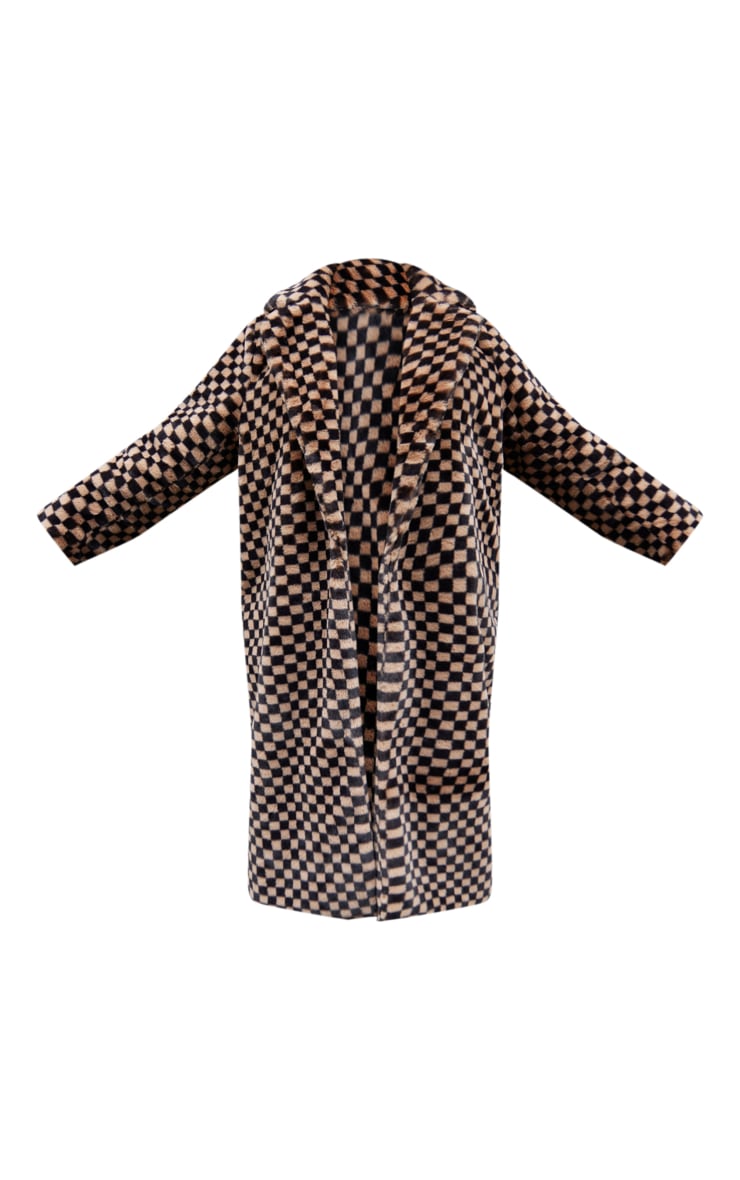 Plus Stone Checked Faux Fur Midi Coat image 2