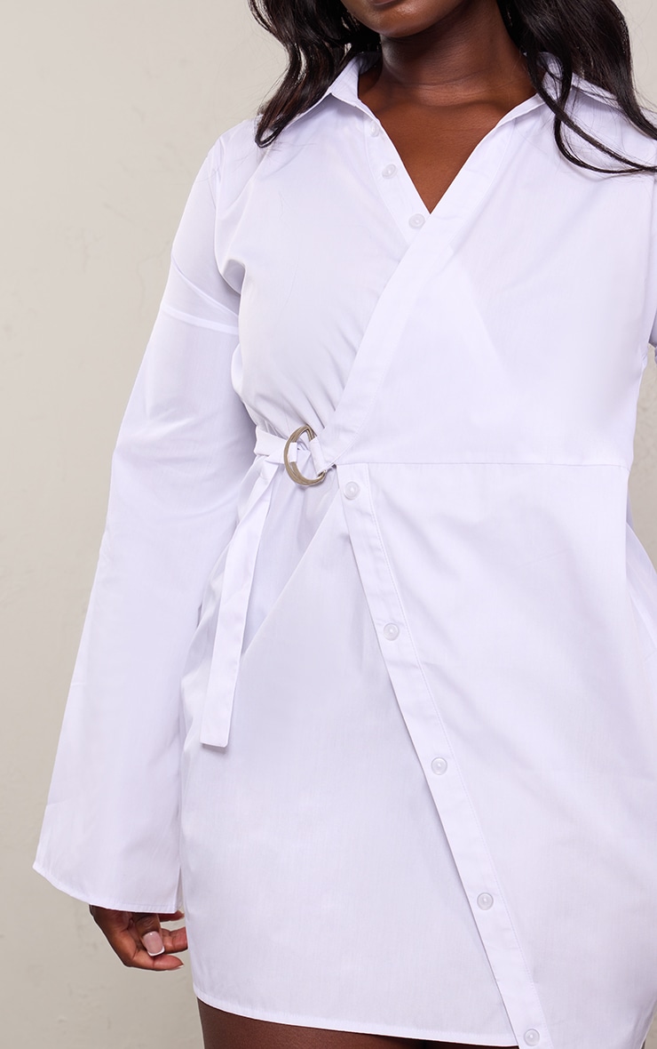 Plus White Wrap Front Belt Detail Shirt Dress image 4