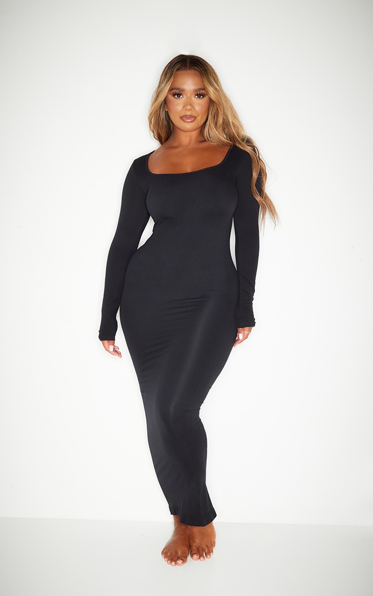 Shape Black Stretch Seamless Long Sleeve Maxi Dress image 1