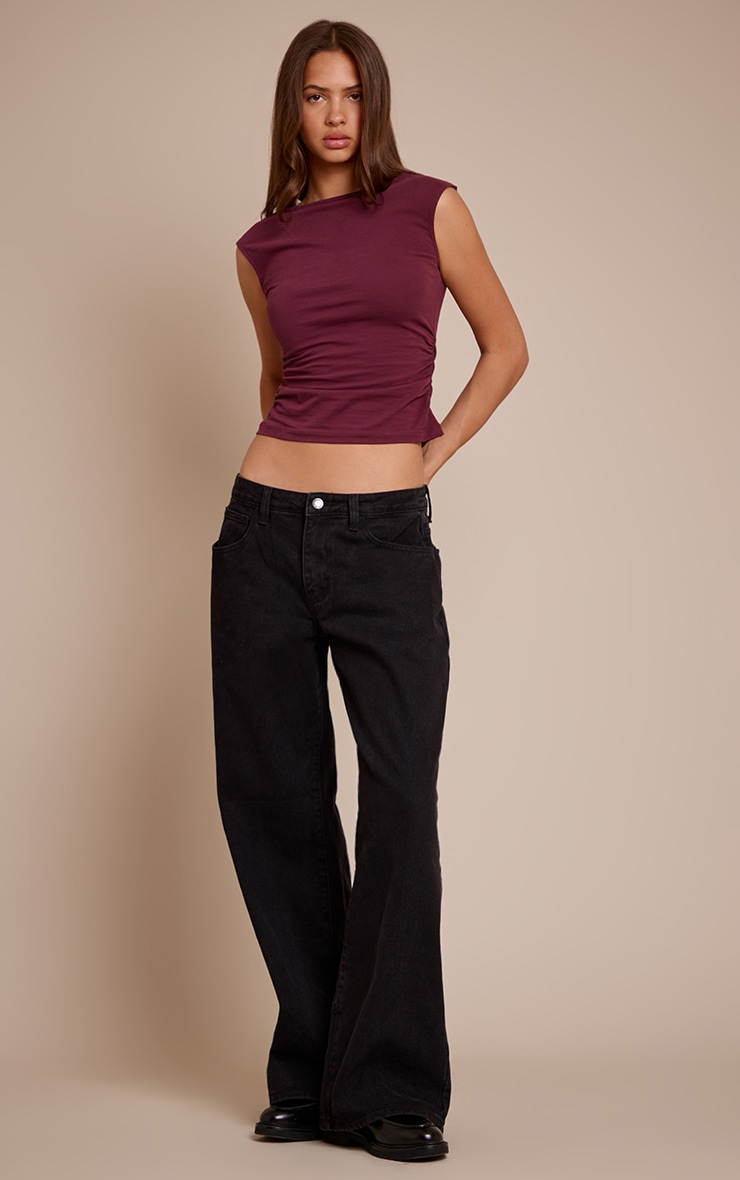 Dark Wine Soft Cotton Ruched Side Sleeveless Top image 3