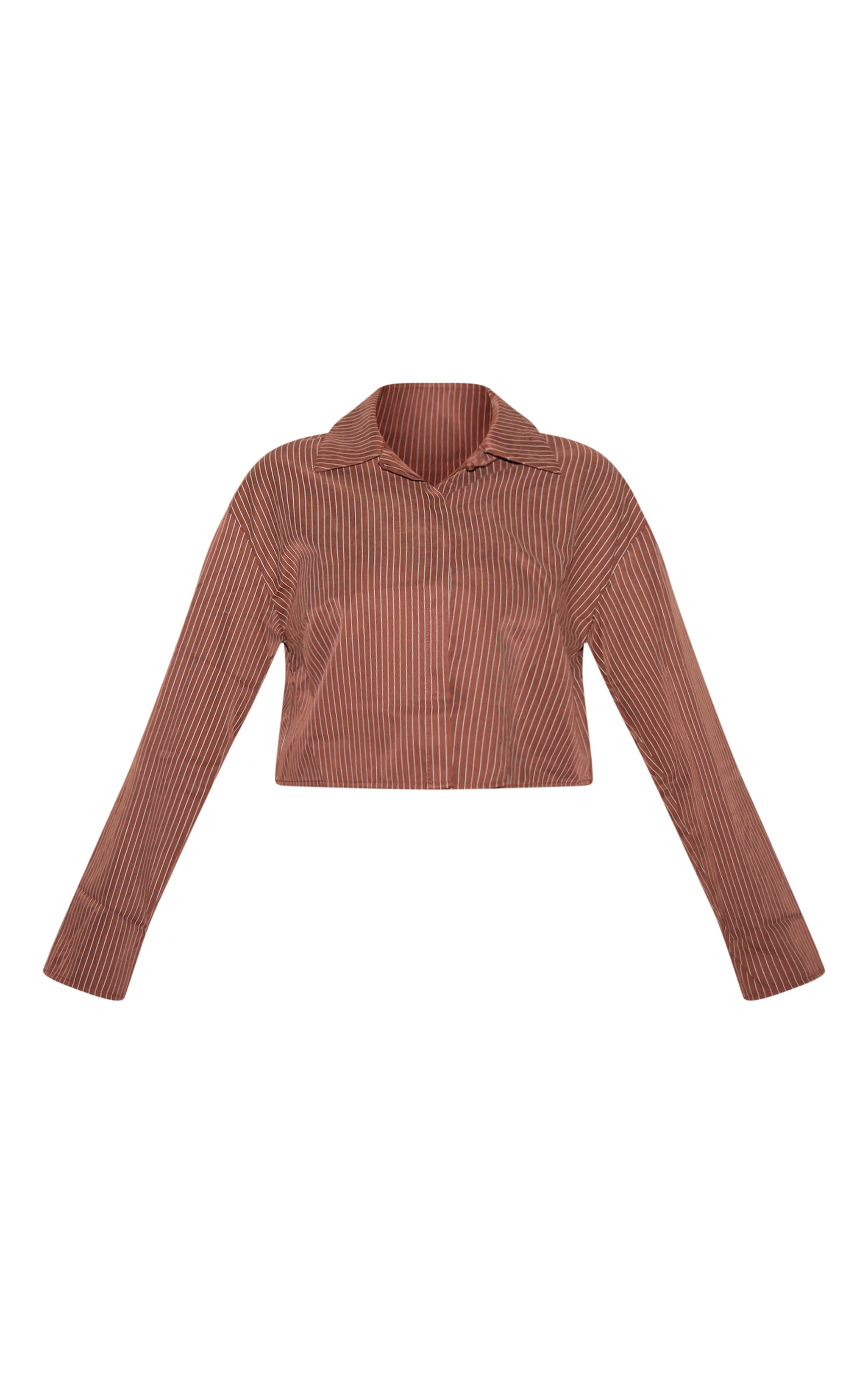 Plus Brown Faux Suede Cropped Striped Shirt image 5