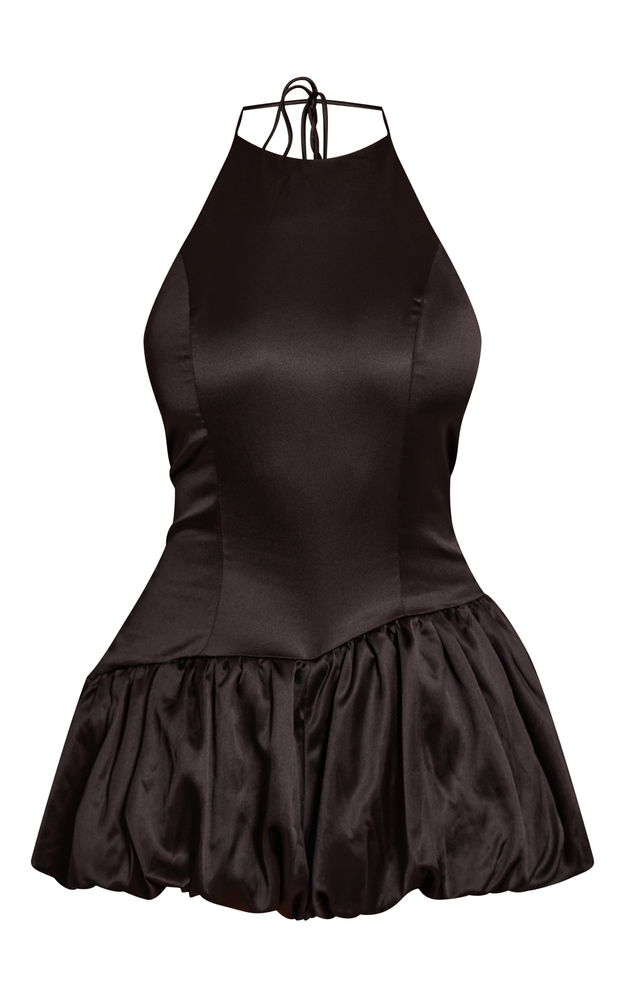 Black Satin Halterneck Puff Ball Romper image 5