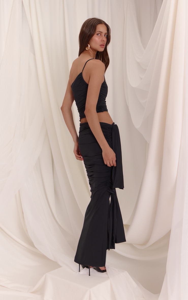 Black Slinky Jersey Knot Detail Cut Out One Shoulder Maxi Dress image 2