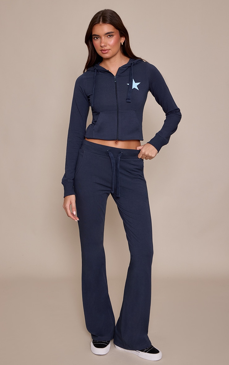 Navy Star Print Skinny Flared Trousers