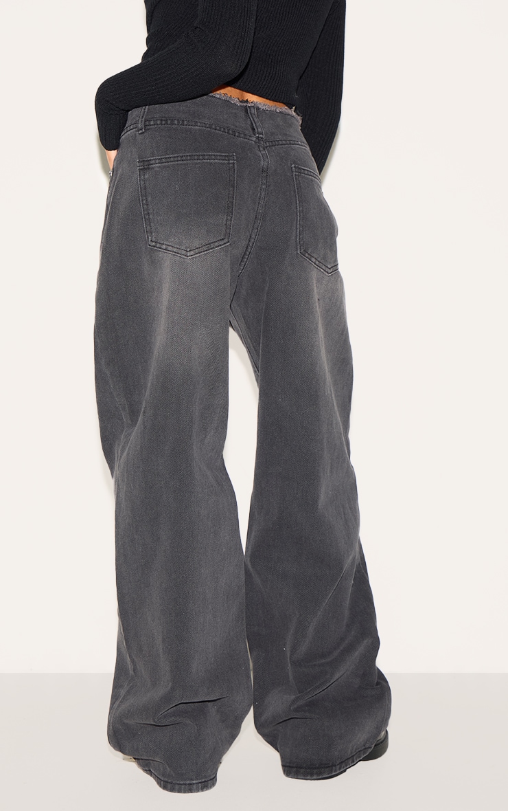Petite Black Fray Waist Low Rise Straight Leg Jeans image 3